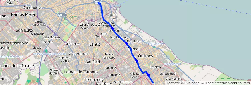 Mapa del recorrido B3 Constitucion-Quilm de la línea 148 en استان بوئنوس آیرس.