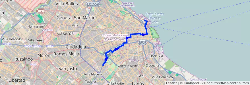 Mapa del recorrido Barrio Samoré de la línea 7 en Ciudad Autónoma de Buenos Aires.