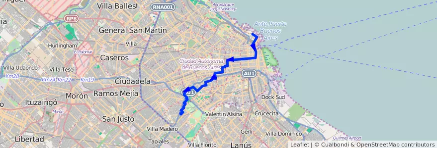 Mapa del recorrido Barrio Samoré de la línea 7 en Ciudad Autónoma de Buenos Aires.