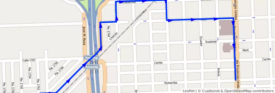 Mapa del recorrido  Barrio Santa Lucia de la línea Enlace en 로사리오.
