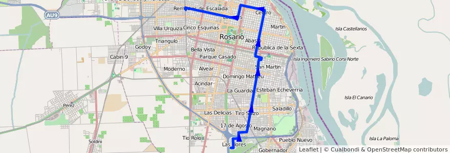 Mapa del recorrido Base de la línea 140 en 로사리오.