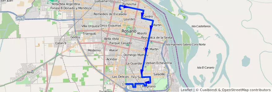 Mapa del recorrido Base de la línea 137 en Rosário.