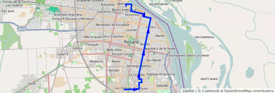 Mapa del recorrido Base de la línea 134 en 로사리오.