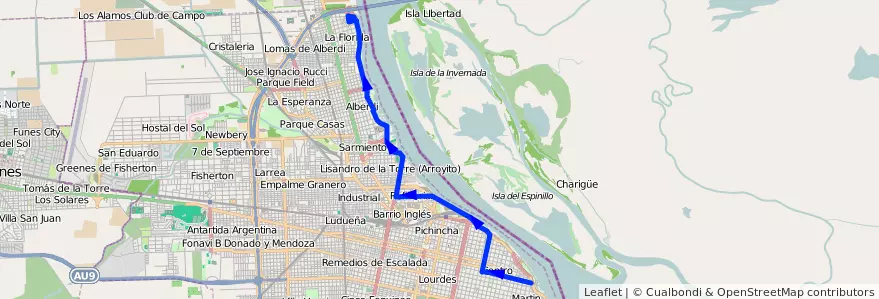 Mapa del recorrido Base de la línea Linea de la Costa en Municipio de Rosario.