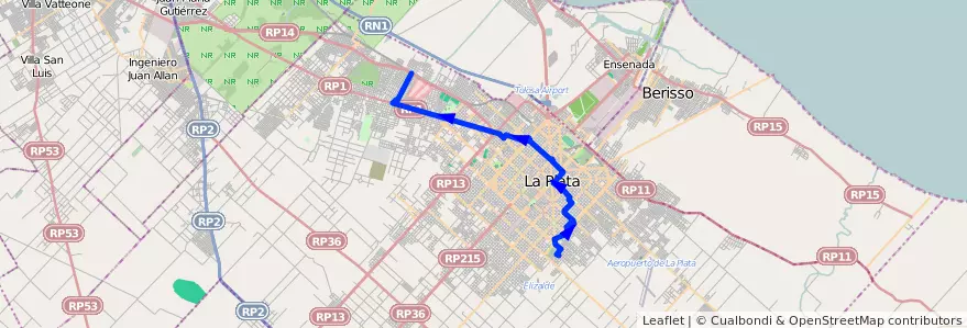 Mapa del recorrido BC de la línea 273 en Partido de La Plata.