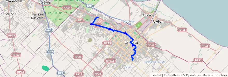 Mapa del recorrido BC de la línea 273 en Partido de La Plata.