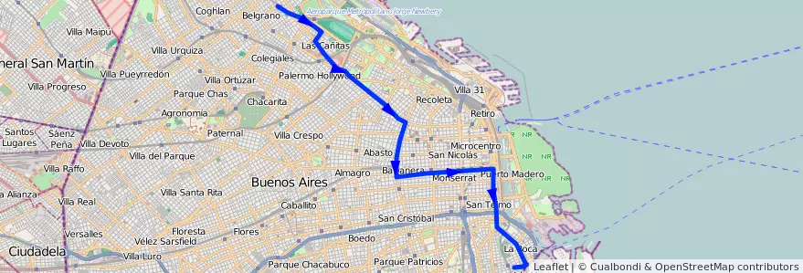 Mapa del recorrido Boca-Barracas de la línea 64 en Autonomous City of Buenos Aires.