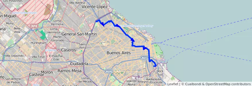 Mapa del recorrido Boca-Pque.Sarmiento de la línea 29 en Ciudad Autónoma de Buenos Aires.