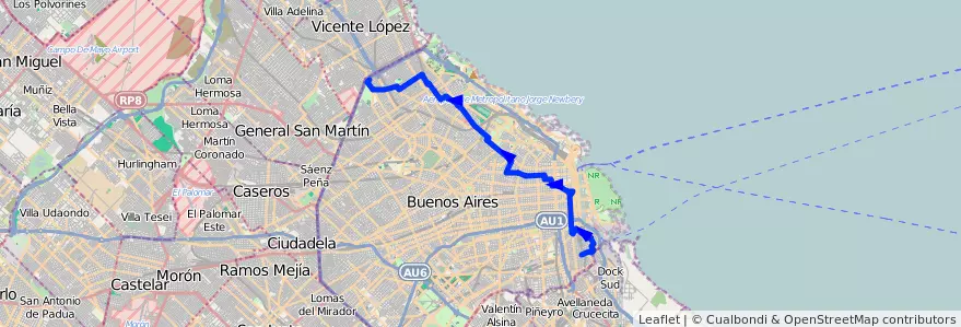 Mapa del recorrido Boca-Pque.Sarmiento de la línea 29 en Буэнос-Айрес.