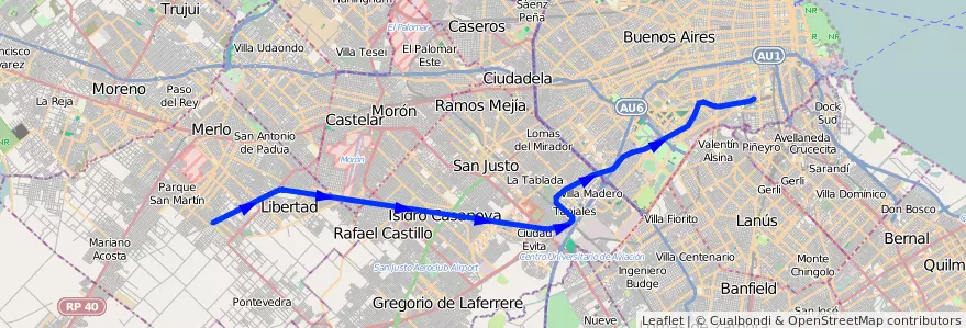 Mapa del recorrido  Buenos Aires-Marinos del Crucero Gral. Belgrano de la línea Ferrocarril General Belgrano en 아르헨티나.