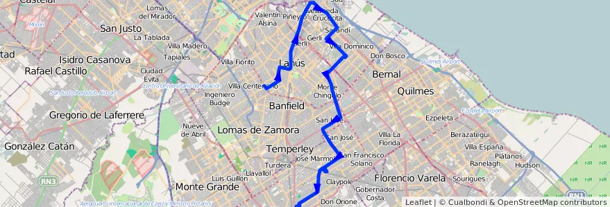 Mapa del recorrido Burzaco-Lomas de la línea 271 en 布宜诺斯艾利斯省.
