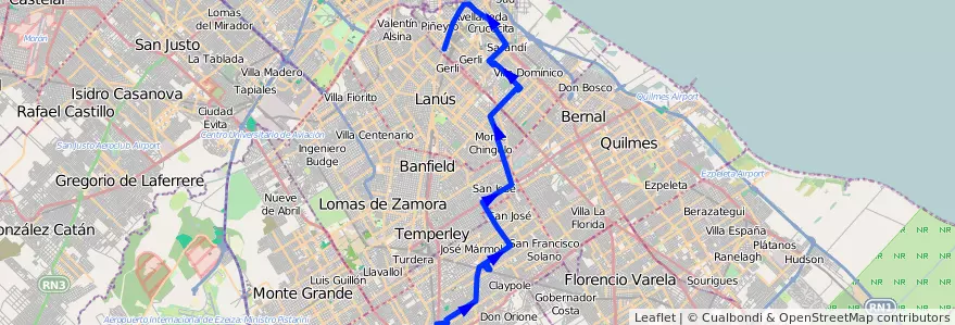 Mapa del recorrido Burzaco-Lomas de la línea 271 en 布宜诺斯艾利斯省.