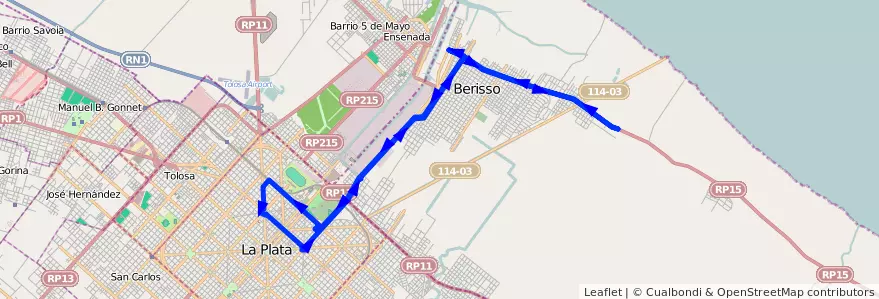 Mapa del recorrido Bx1 de la línea 202 en Буэнос-Айрес.