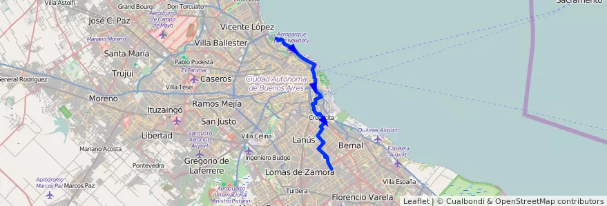 Mapa del recorrido C C.Univ - x Barracas de la línea 33 en 아르헨티나.