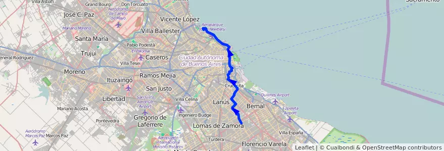 Mapa del recorrido C C.Univ - x Barracas de la línea 33 en 아르헨티나.