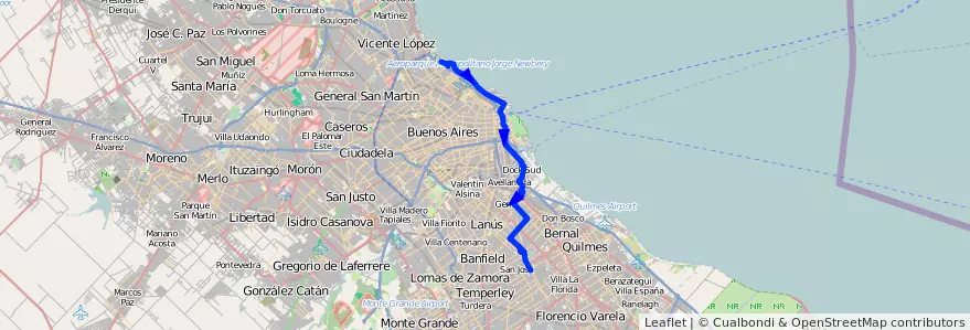 Mapa del recorrido C C.Univ - x Dock Sud de la línea 33 en Argentina.