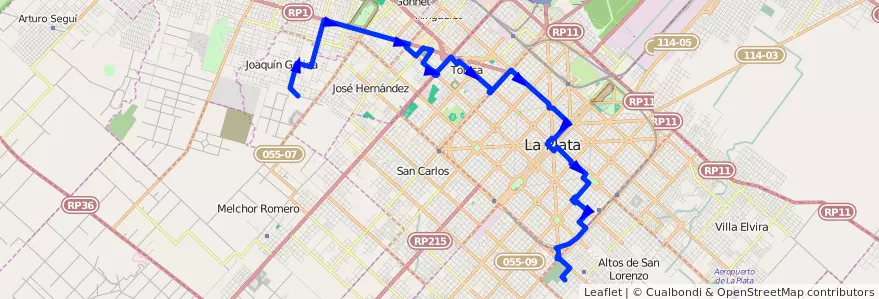 Mapa del recorrido C de la línea 273 en Partido de La Plata.