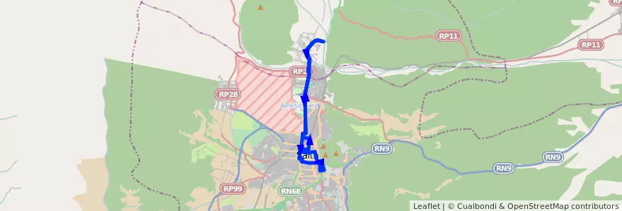 Mapa del recorrido C de la línea Corredor 6 en Municipio de Salta.
