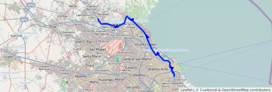 Mapa del recorrido C-E x Liniers de la línea 60 en Arjantin.