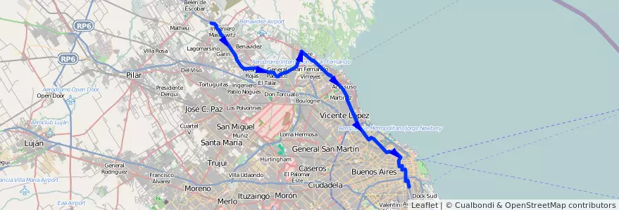 Mapa del recorrido C-E x Liniers de la línea 60 en Arjantin.