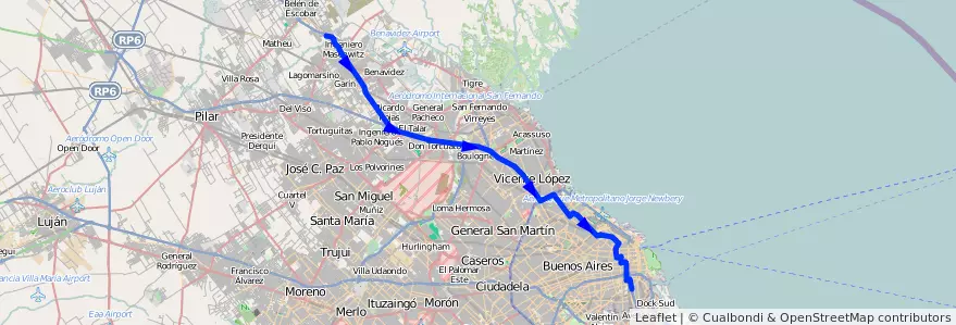 Mapa del recorrido C-E x Panamericana de la línea 60 en Argentine.