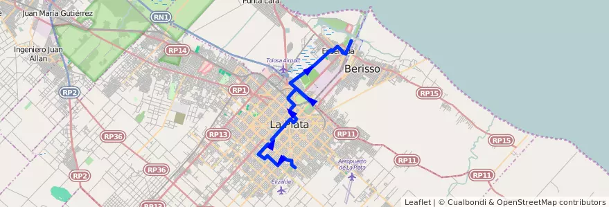 Mapa del recorrido C Facultades de la línea 307 en 布宜诺斯艾利斯省.