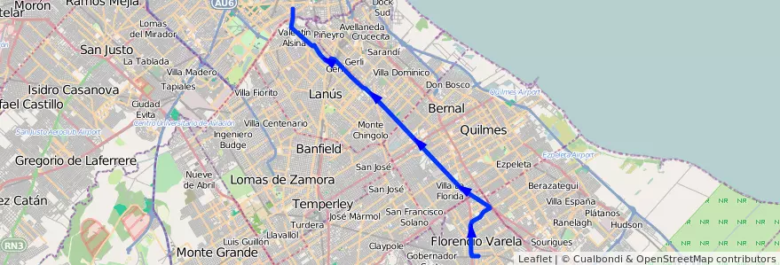 Mapa del recorrido C Pompeya-Varela de la línea 178 en 布宜诺斯艾利斯省.
