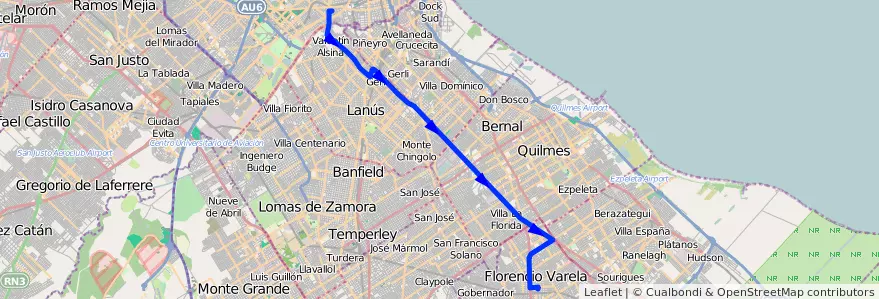 Mapa del recorrido C Pompeya-Varela de la línea 178 en Provincia di Buenos Aires.