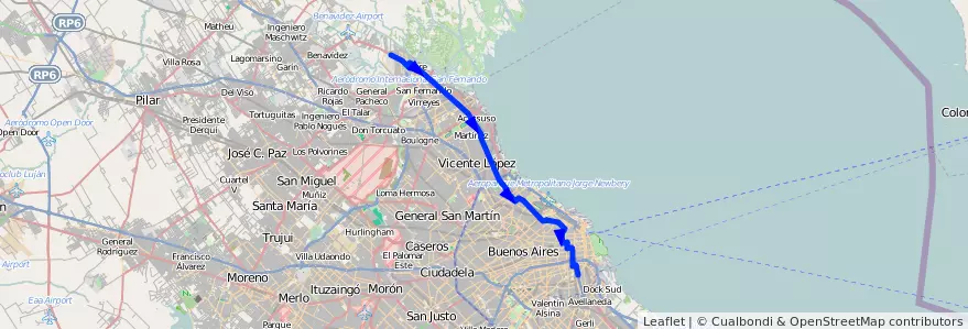 Mapa del recorrido C-T x Alto de la línea 60 en Argentina.
