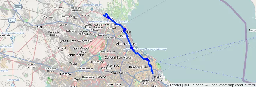 Mapa del recorrido C-T x Av.Libertador de la línea 60 en Arjantin.