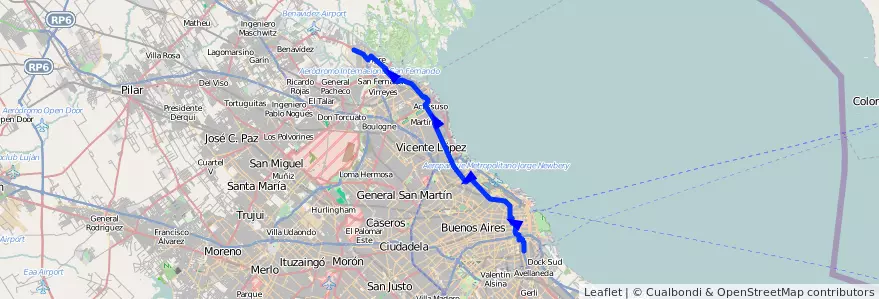 Mapa del recorrido C-T x Bajo de la línea 60 en 아르헨티나.