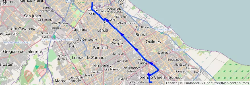 Mapa del recorrido C x Senzabello de la línea 178 en Provincia di Buenos Aires.