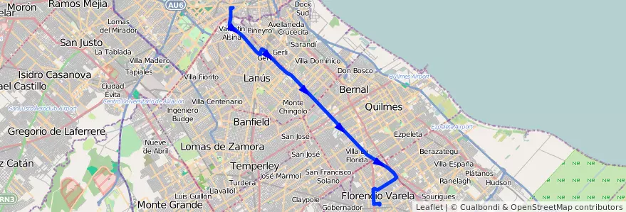 Mapa del recorrido C x Senzabello de la línea 178 en 부에노스아이레스주.