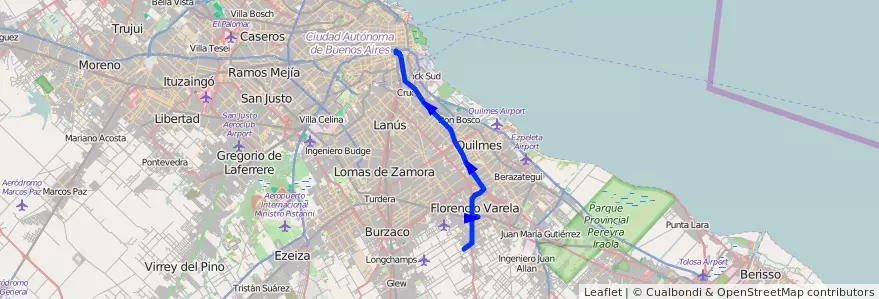 Mapa del recorrido C1 Constitucion-Varel de la línea 148 en Province de Buenos Aires.