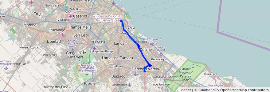 Mapa del recorrido C2 Constitucion-Varel de la línea 148 en Buenos Aires.