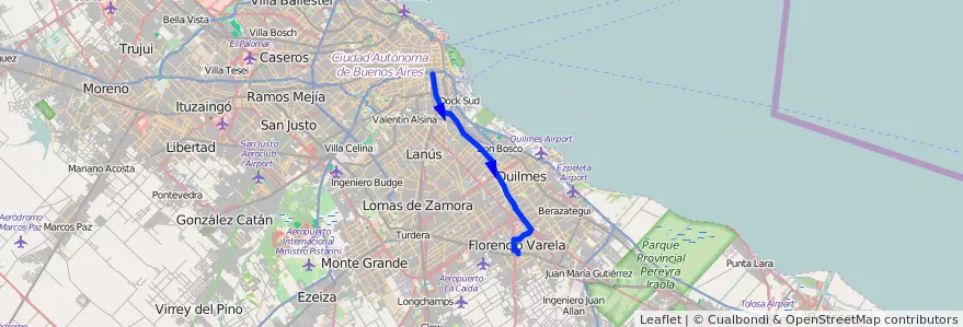 Mapa del recorrido C2 Constitucion-Varel de la línea 148 en Province de Buenos Aires.