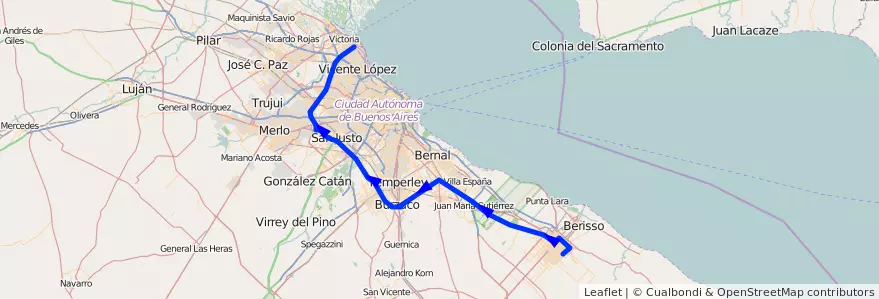 Mapa del recorrido Camargo de la línea 338 (TALP) en Province de Buenos Aires.