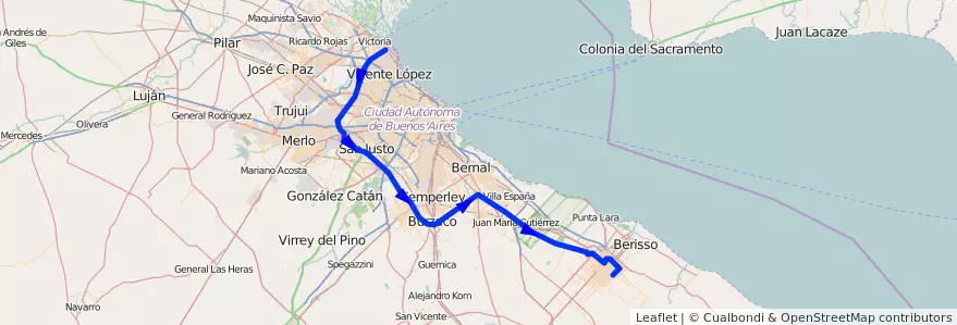 Mapa del recorrido Camargo de la línea 338 (TALP) en Province de Buenos Aires.