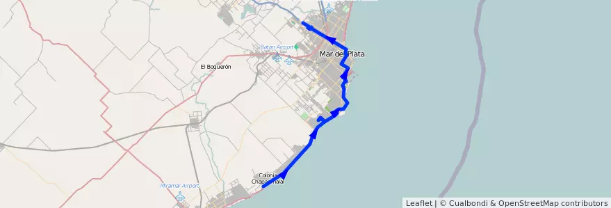 Mapa del recorrido CH de la línea 511 en Partido de General Pueyrredón.
