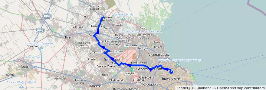 Mapa del recorrido Ch-Esc x L de la Torr de la línea 176 en Provincia di Buenos Aires.