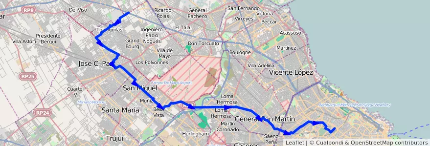 Mapa del recorrido Chacarita-1. de Mayo de la línea 176 en Buenos Aires.