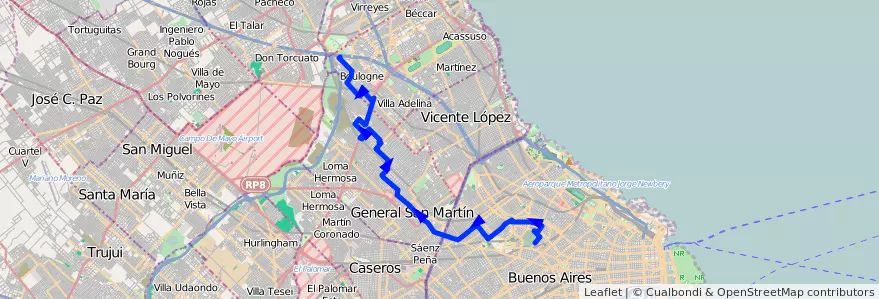 Mapa del recorrido Chacarita-Bº S.Isidro de la línea 87 en Argentinië.