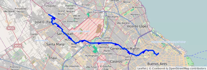 Mapa del recorrido Chacarita-Fabrica Eat de la línea 176 en 아르헨티나.