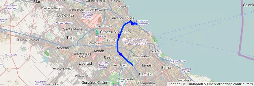 Mapa del recorrido Ciudad Universitaria de la línea 28 en Argentina.