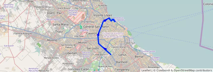 Mapa del recorrido Ciudad Universitaria de la línea 28 en Аргентина.