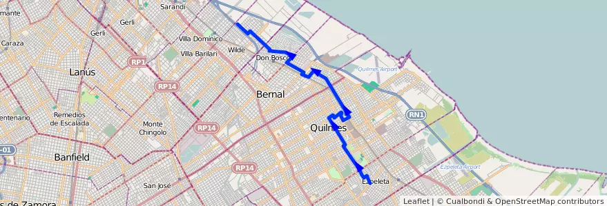 Mapa del recorrido Cnal Sarandi-Nva.Arg de la línea 324 en Partido de Quilmes.