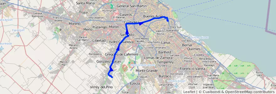 Mapa del recorrido Const.-B. La Foresta de la línea 96 en Arjantin.