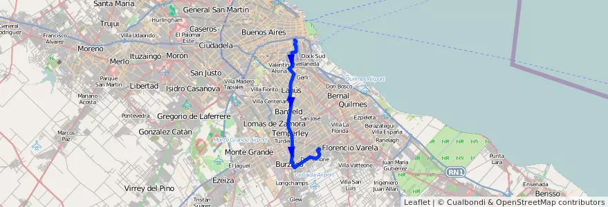 Mapa del recorrido Const.-Claypole de la línea 79 en Buenos Aires.