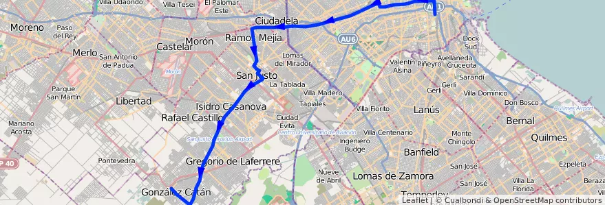 Mapa del recorrido Const.-G.Catan de la línea 96 en Argentina.
