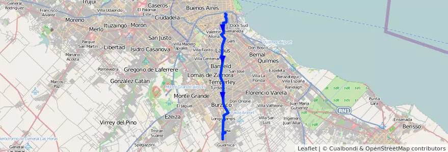 Mapa del recorrido Const.-Guernica de la línea 79 en Буэнос-Айрес.